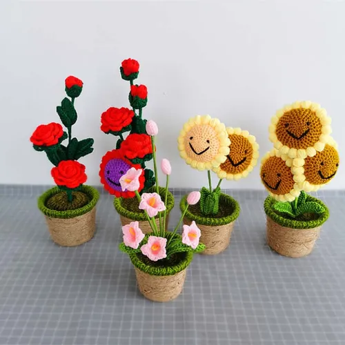 Lebensechte Topf Sonnenblume Stofftiere gestrickt Home Decoration Plüschtiere Plüsch Puppen pflanzen