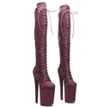 Leecabe-Bottes de Pole Dance en Daim pour Femme Haut à Plateforme Petit Talon Haut Mode Dame