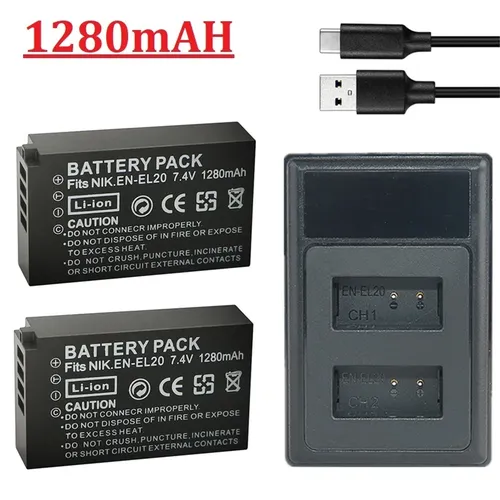 BATTERIA ORIGINALE 1280MAH EN-EL20 EN EL20 EN-EL20A per Nikon Coolpix 1 V3 P1000 P950 1 J1 J2 J3 DL24-500 PER NIKON Coolpix A