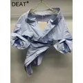 DEAT-Chemise à manches courtes pour femmes nouvelle mode col en v slim boutons rayés taille