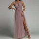 Robe de soirée en dentelle et maille pour femme tenue de soirée Sexy sans manches Maxi plis col