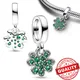 Sparkling 925 Sterling Silver Green Crystal Four Leaf Clover Dangle Charm Fits Pandora Bracelet &