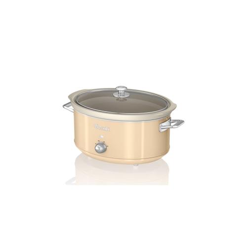 SWAN SF17031CNEU Retro Slow Cooker 6,5L, Antihaft-Keramisches PFOA- und PTFE-freies, Vintage, Creme, 320W