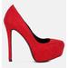 London Rag Clarisse Diamante Faux Suede High Heeled Pumps - Red - US 7