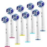 Replacement Brush Heads Compatible with OralB Braun- Pack of 8 Professional Electric Toothbrush Heads- Precision Refills for Oral-b 7000 Clean Oral B Pro 1000 9600 500 3000 8000 Vitality Plus