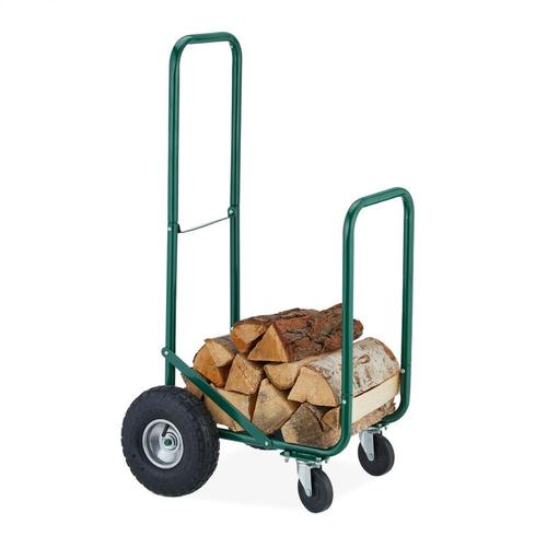 Relaxdays - Kaminholzwagen mit Luftreifen, 360° Rollen, Holzwagen bis 60 kg, für 33 cm Scheite,