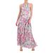 Floral Print Asymmetric Ruffle Sleeveless Maxi Dress