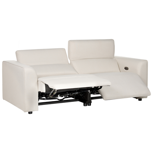 2-Sitzer Sofa Hellbeige Stoffbezug mit USB-Anschluss Fußteil und Kopfteil Elektrisch Verstellbar Modern Wohnzimmer Polstersofa Stoffsofa