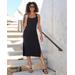 Boston Proper - Jet Black - Beyond Travel Sweetheart Neckline Midi Dress - Small