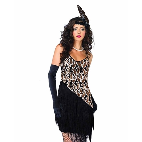 Goldene Zwanziger 1920er Über dem Knie Knielang Kleid Flapper Kleid Cocktailkleid Ärmellos Der große Gatsby Charleston Hochzeitsgast Pailletten Quastenfransen Einfarbig V Ausschnitt Kostüm Damen Image