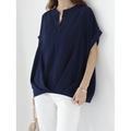 Shirt Linen Shirt Blouse Long Cotton Top Women's Navy Blue Blue Green Solid Color Ruched Street Daily Fashion V Neck Cotton Linen Regular Fit M