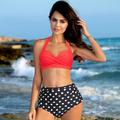 2 pcs Swimwear Bikini Halter 1950s High-Waisted Women's Floral Polka Dot Chinlon Black White Bra Briefs