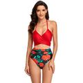 2 pcs Swimwear Bikini Swimsuits Retro Vintage 1950s Women's Floral Polyester Black White Bra Briefs