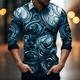 Men's 3D Shirt Optical Illusion Line Vintage Abstract Men's Shirt Outdoor Street Casual Daily Fall Winter Turndown Long Sleeve Blue Gray Shirt Formal Fabric