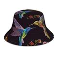 Coaee Humming Bird And Tropical Flowers Embroidery Double-Sided Reflective Strip Sun Hat Bucket Hat Fisherman Hat for Hiking Camping Fishing