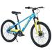 24 Inch Kids Mountain Bike Steel Frame Single Speed Mountain Bicycle with Dual Disc Brakes for Boys Girls Aged 9-12 Years Blue