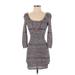 Free People Casual Dress - Sweater Dress Scoop Neck Long Sleeve: Gray Fair Isle Dresses - Women's Size X-Small