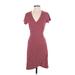 Ann Taylor LOFT Casual Dress - Wrap Plunge Short sleeves: Red Dresses - Women's Size 4 Petite