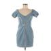 Milk It Casual Dress - Mini Plunge Short sleeves: Blue Print Dresses - New - Women's Size 10