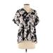 Entro Short Sleeve Blouse: Black Floral Tops - Women's Size Small