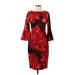 Calvin Klein Casual Dress - Sheath High Neck 3/4 sleeves: Red Print Dresses - Women's Size 4