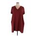 MTS Casual Dress - Shift V Neck Short sleeves: Burgundy Solid Dresses - Women's Size 2X