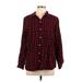 Croft & Barrow Long Sleeve Button Down Shirt: Red Checkered/Gingham Tops - Women's Size Large