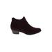 Madeline Ankle Boots: Slip-on Stacked Heel Casual Burgundy Print Shoes - Women's Size 9 - Almond Toe