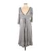 BCBGMAXAZRIA Casual Dress - Midi V-Neck 3/4 sleeves: Gray Stripes Dresses - New - Women's Size Small