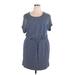 Hilary Radley Casual Dress - Mini Scoop Neck Short sleeves: Gray Stripes Dresses - Women's Size 2X-Large