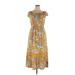 Suzanne Betro Casual Dress - Midi Boatneck Short sleeves: Yellow Dresses - Women's Size X-Large