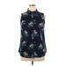 Croft & Barrow Sleeveless Button Down Shirt: Blue Print Tops - Women's Size Large