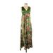 Beautifly Casual Dress V-Neck Sleeveless: Green Print Dresses - Women's Size 4