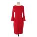 Calvin Klein Casual Dress - Sheath Crew Neck 3/4 sleeves: Red Solid Dresses - Women's Size 4