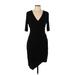 GOLDRAY Casual Dress - Sheath V-Neck 3/4 sleeves: Black Solid Dresses - Women's Size Large Petite