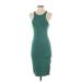 J.Crew Factory Store Casual Dress - Bodycon Crew Neck Sleeveless: Teal Print Dresses - Women's Size 2X-Small