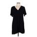 Blue Rain Casual Dress - Mini V-Neck Short sleeves: Black Solid Dresses - Women's Size Large