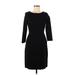 Lands' End Cocktail Dress - Sheath Crew Neck 3/4 sleeves: Black Print Dresses - Women's Size 6