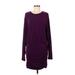 Something Navy Casual Dress - DropWaist Crew Neck Long sleeves: Burgundy Print Dresses - Women's Size Medium