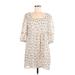Wild Fable Casual Dress - Shift Square 3/4 sleeves: Ivory Print Dresses - New - Women's Size Medium