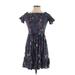 Xhilaration Casual Dress - Party High Neck Short sleeves: Blue Print Dresses - Women's Size Medium