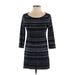 White House Black Market Casual Dress - Mini Scoop Neck 3/4 sleeves: Blue Print Dresses - Women's Size Small