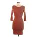Fashion Nova Casual Dress - Bodycon Scoop Neck 3/4 sleeves: Brown Solid Dresses - Women's Size Large