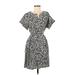 Simply Vera Vera Wang Casual Dress - Wrap: Gray Print Dresses - Women's Size Large