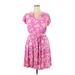 Lane Bryant Casual Dress - Mini V-Neck Short sleeves: Pink Floral Dresses - Women's Size 14 Plus