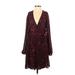 A.L.C. Casual Dress - Wrap Plunge Long sleeves: Burgundy Print Dresses - Women's Size 4