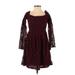 Xhilaration Casual Dress - Party Boatneck 3/4 sleeves: Burgundy Print Dresses - Women's Size X-Small