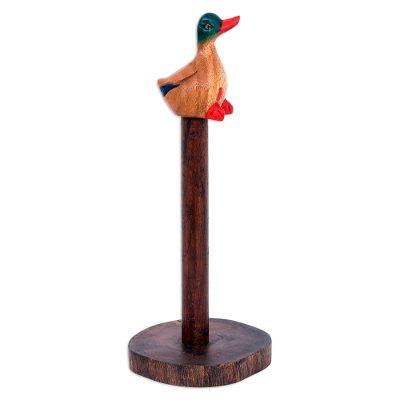 Handy Duck,'Teak and Raintree Wood Roll Holder with Colorful Duck'