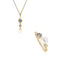 Modern Pearl, Topaz & Aquamarine Ring & Pendant Set in Gold Plated Silver