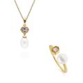 Modern Pearl & Topaz Pendant & Ring Set in Gold Plated Silver